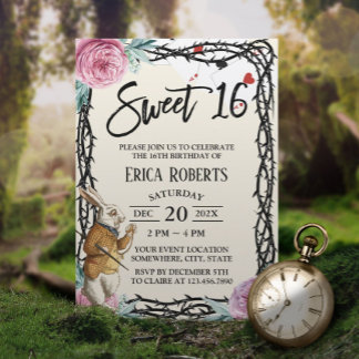 Sweet 16 Alicen im Wunderland Blumenthorn Gerahmt Einladung
