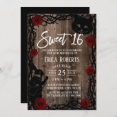 Sweet 16 Alicen im Wunderland Rustikales Barnholz Einladung (Vorne/Hinten)