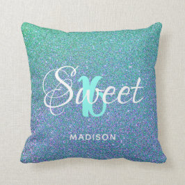 Sweet 16 Aquamarin Aqua Glitzer Sparkle Personalis Kissen