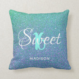 Sweet 16 Aquamarin Aqua Glitzer Sparkle Personalis Kissen