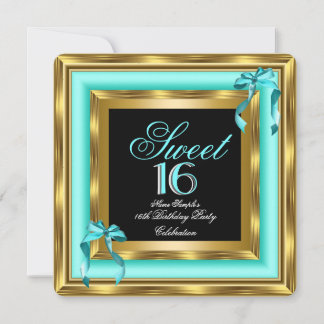 Sweet 16 Aquamarin Blue Black 16. Geburtstagsparty Einladung