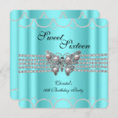 SWEET 16 Aquamarin Blue Butterfly Pearl Birthday P Einladung (Vorne/Hinten)