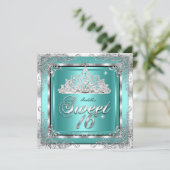 Sweet 16 Aquamarin Blue Silver Diamond Tiara Party Einladung (Stehend Vorderseite)