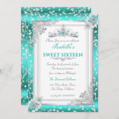 Sweet 16 Aquamarin Blue Silver Snowflake Tiara Einladung (Vorne/Hinten)