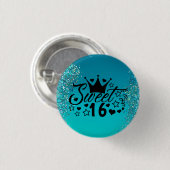 Sweet 16 Aquamarin Glitzer Sparkle Birthday Button (Vorne & Hinten)