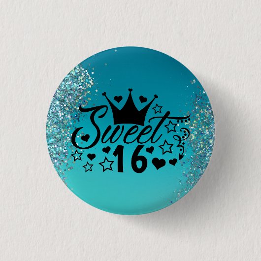 Sweet 16 Aquamarin Glitzer Sparkle Birthday Button (Vorderseite)