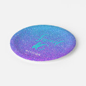 Sweet 16 Aquamarin Lila Ombre Glitzer Personalisie Pappteller (Schrägansicht)