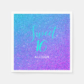 Sweet 16 Aquamarin Lila Ombre Glitzer Personalisie Serviette (Vorderseite)