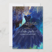 Sweet 16 Aquamarin Navy Blue Watercolor Gown Einladung (Vorderseite)