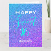 Sweet 16 Aquamariner Lila Glitzer Geburtstag Perso Karte (Vorderseite)