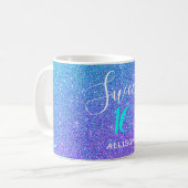 Sweet 16 Aquamariner Lila Glitzer Ombre Personalis Kaffeetasse (Vorderseite Links)