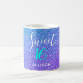 Sweet 16 Aquamariner Lila Glitzer Ombre Personalis Kaffeetasse (Mittel)