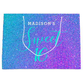 Sweet 16 Aquamariner Lila Glitzer Personalisiert Große Geschenktüte