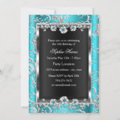 Sweet 16 Aquamarines Silver Black Floral Jewel Par Einladung (Rückseite)