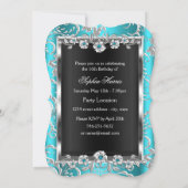 Sweet 16 Aquamarines Silver Black Floral Jewel Par Einladung (Rückseite)