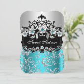 Sweet 16 Aquamarines Silver Black Floral Jewel Par Einladung (Stehend Vorderseite)