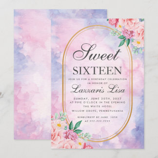Sweet 16 Aquarell Pink & White Floral Geburtstag Einladung