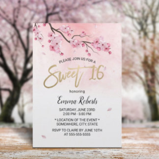 Sweet 16 Aquarell Rosa Blumenkohl Blossom Einladung