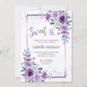 Sweet 16 Aquarellfarben Rose Lila Rahmen Einladung (Vorderseite)