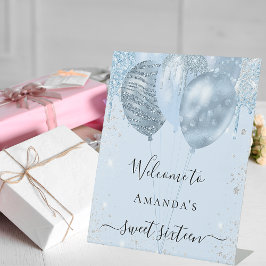 Sweet 16 Baby Blue Ballons Party willkommen Sockelschild