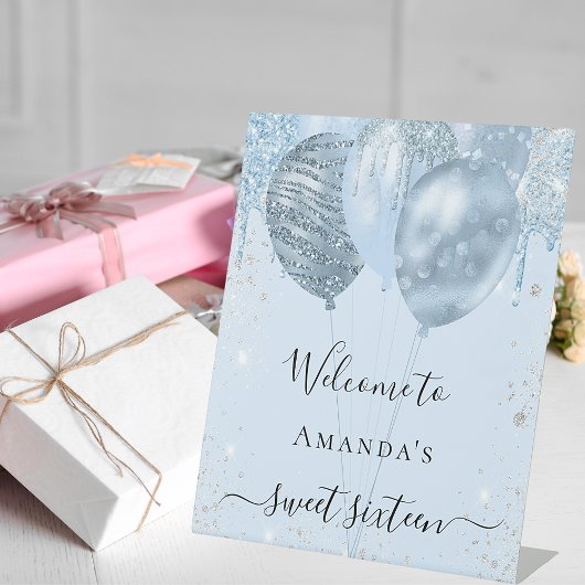 Sweet 16 Baby Blue Ballons Party willkommen Sockelschild