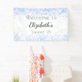 Sweet 16 Baby Blue Glitzer Staub willkommen Banner (Insitu)