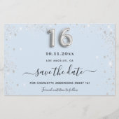 Sweet 16 baby blue silber Glitzer Save the Date (Vorderseite)