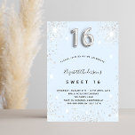 Sweet 16 baby blue silber Glitzer Staub Einladung<br><div class="desc">Eine moderne,  stilvolle und glamouröse Einladung für eine Girl's Sweet 16,  16. Geburtstagsparty. Babyblau,  mit Imitaten verziert,  silberfarbener Glitzer. Personalisieren Sie Ihren Namen und Ihre Party-Daten und fügen Sie diese hinzu. Nummer 16 wird mit einem Schriftart im Ballonstil geschrieben,  Skript.</div>