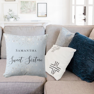 Sweet 16 baby blue silber Glitzer Staubname Kissen