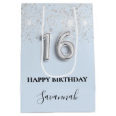 Sweet 16 baby blue silber Glitzer Staubname Mittlere Geschenktüte (Rückseite)