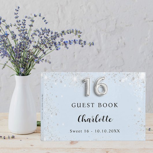 Sweet 16 Baby Blue silber Glitzern Gästebuch