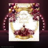 Sweet 16 Backdrop Burgundy Dress Gold Balloons Wel Wandteppich