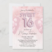 Sweet 16 Balloons auf rosa Glitzer Marmor Einladung (Vorderseite)