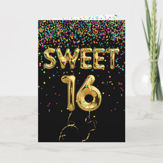 Sweet 16 Balloons und Confetti Karte (Vorderseite)