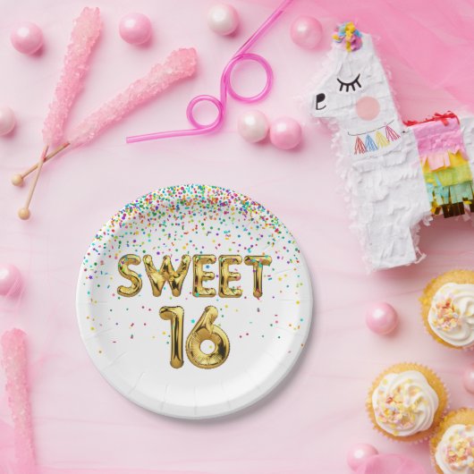 Sweet 16 Balloons und Confetti Papierplatte Pappteller (Party)