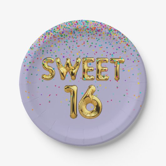 Sweet 16 Balloons und Confetti Papierplatte Pappteller (Vorderseite)