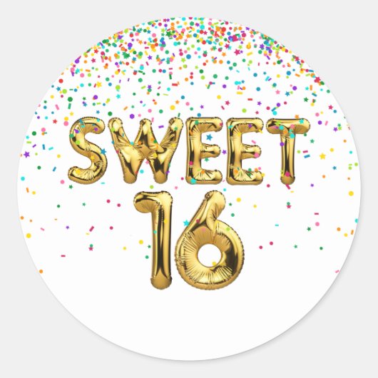 Sweet 16 Balloons und Confetti Runder Aufkleber (Vorderseite)