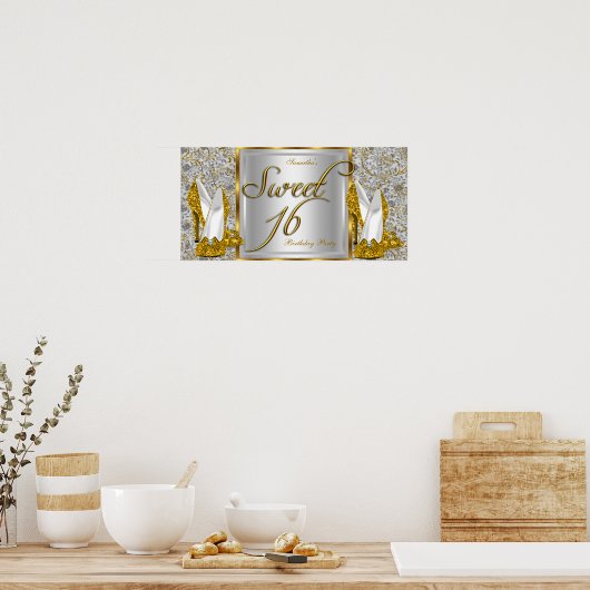 Sweet 16 Banner Poster Gold Silver (Küche)