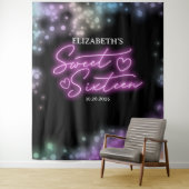 Sweet 16 Bday farbenfrohe Neon Glow Hintergrund Wandteppich (Beispiel)