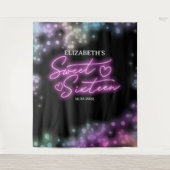 Sweet 16 Bday farbenfrohe Neon Glow Hintergrund Wandteppich (Vorderseite)