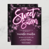 Sweet 16 Bday Hot Pink Neon Glow Budge Einladung (Vorne/Hinten)