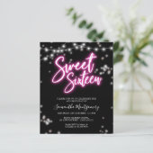 Sweet 16 Bday Hot Pink Neon Glow Budget Einladung (Stehend Vorderseite)
