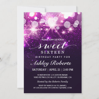 Sweet 16 Bday Party Trendy Lila Glitzer Glitzern Einladung