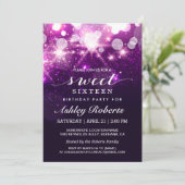 Sweet 16 Bday Party Trendy Lila Glitzer Glitzern Einladung (Stehend Vorderseite)