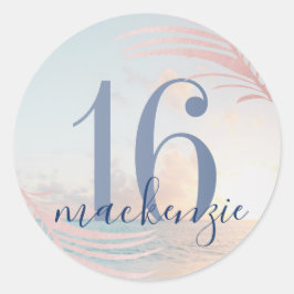 Sweet 16. Beach Birthday Party Gefallen Runder Aufkleber