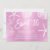 Sweet 16 Beach Starfish Coral Seashell Modernes Ro Einladung (Vorderseite)