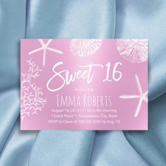 Sweet 16 Beach Starfish Coral Seashell Modernes Ro Einladung
