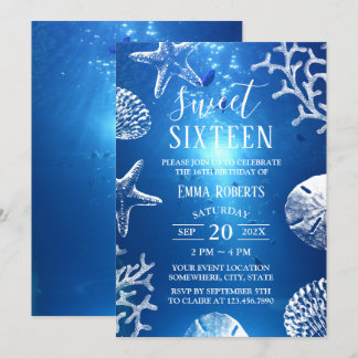 Sweet 16 Beach Starfish Seashells Unterwasser Einladung