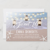 Sweet 16 Beach Starfish String Lights & Lanterns Einladung (Vorderseite)