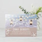 Sweet 16 Beach Starfish String Lights & Lanterns Einladung (Stehend Vorderseite)